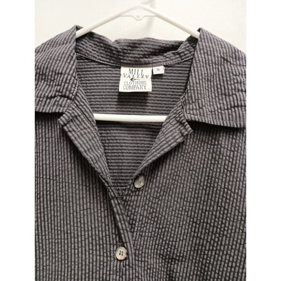 Mill Valley Womens Lagenlook Shirt Small Gray Striped Uneven Coastal Minimalist - Picture 2 of 9
